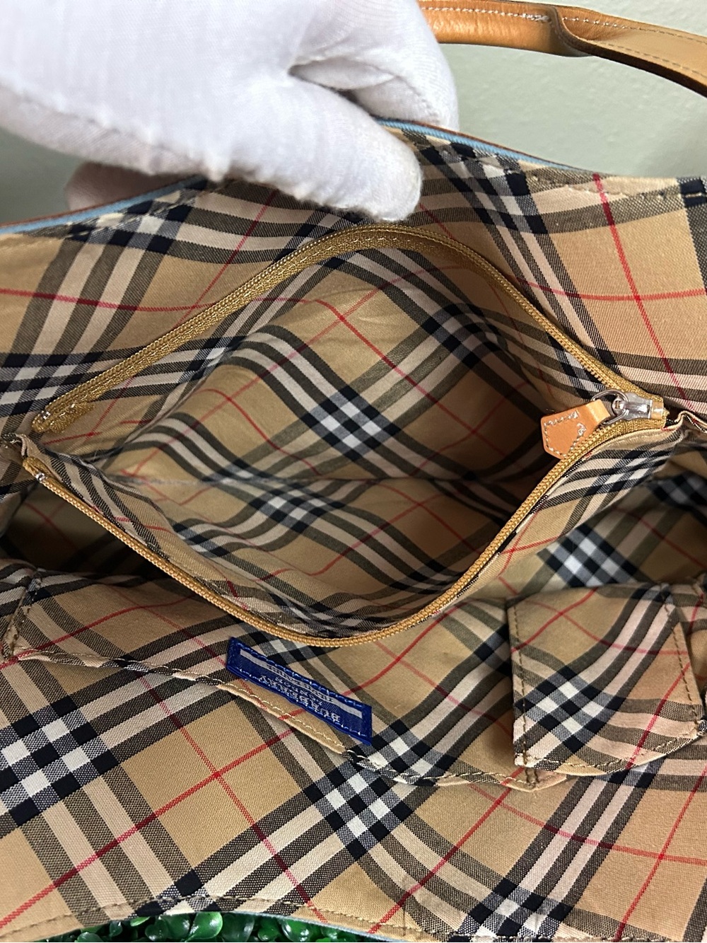 Burberry Blue Label Sky Blue Canvas Shoulder Tote Bag Nova Check Lining - Picture 11 of 13
